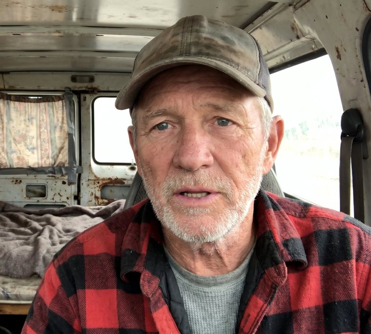 Earl Hollis sitting in the driver's seat of his van